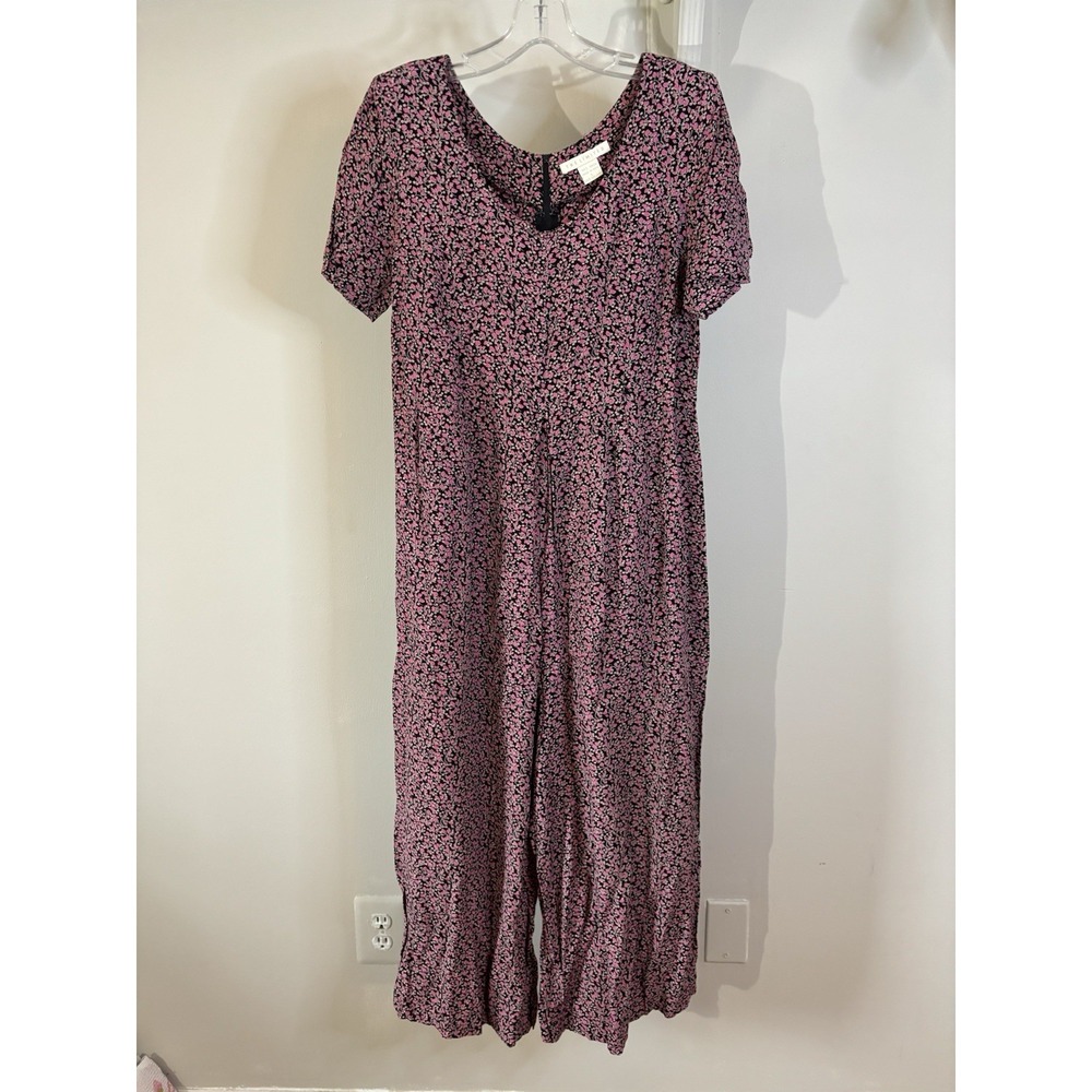 VTG THE LIMITED Pink & Black Ditzy Floral Midi Jumpsuit L 90's